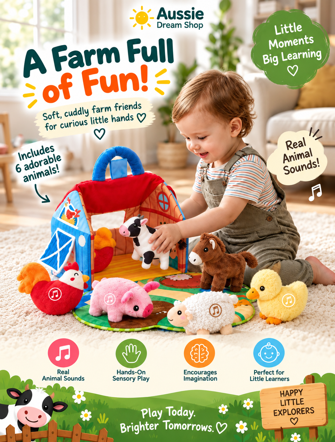 Plush Farm Animal Play Set with Real Sounds