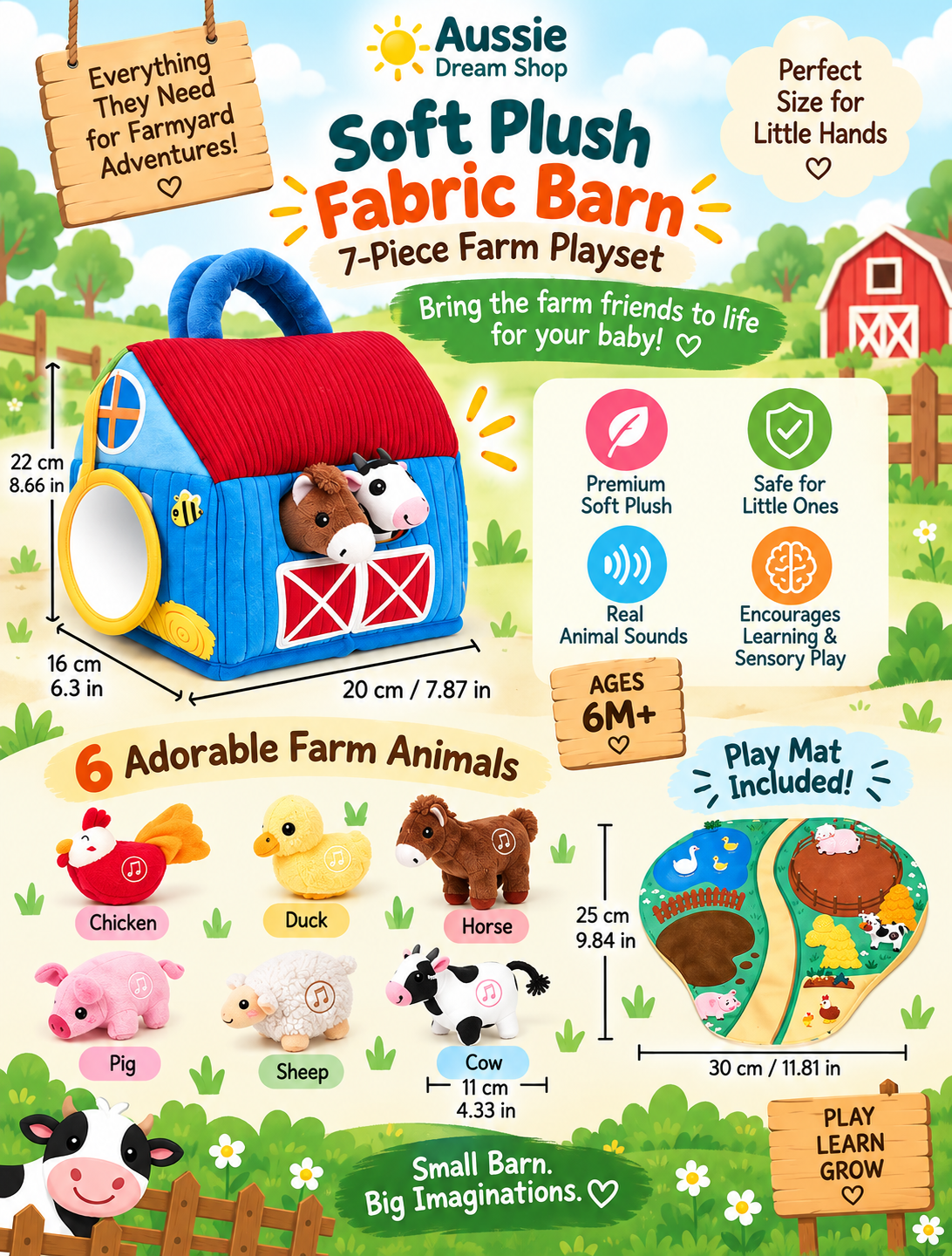 Plush Farm Animal Play Set with Real Sounds