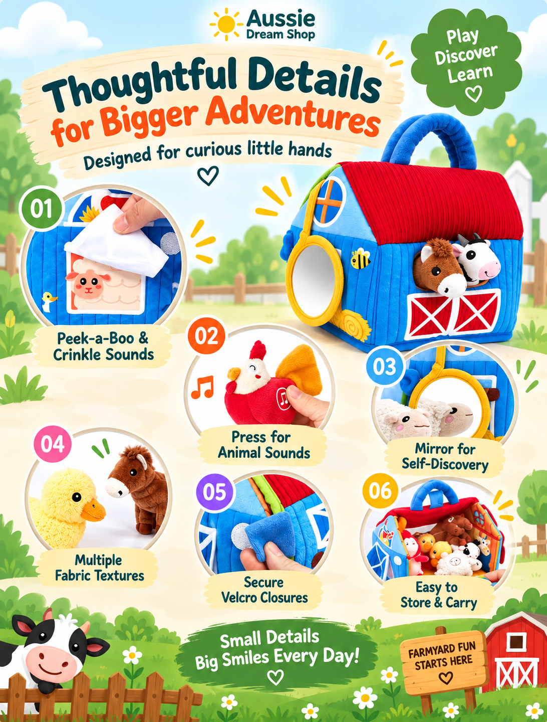 Plush Farm Animal Play Set with Real Sounds