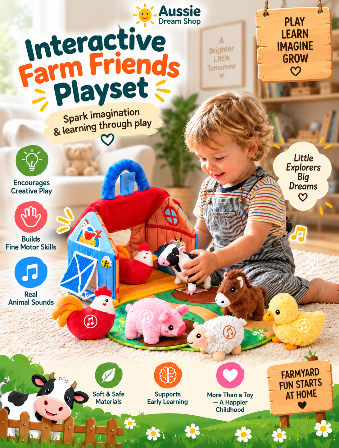Plush Farm Animal Play Set with Real Sounds
