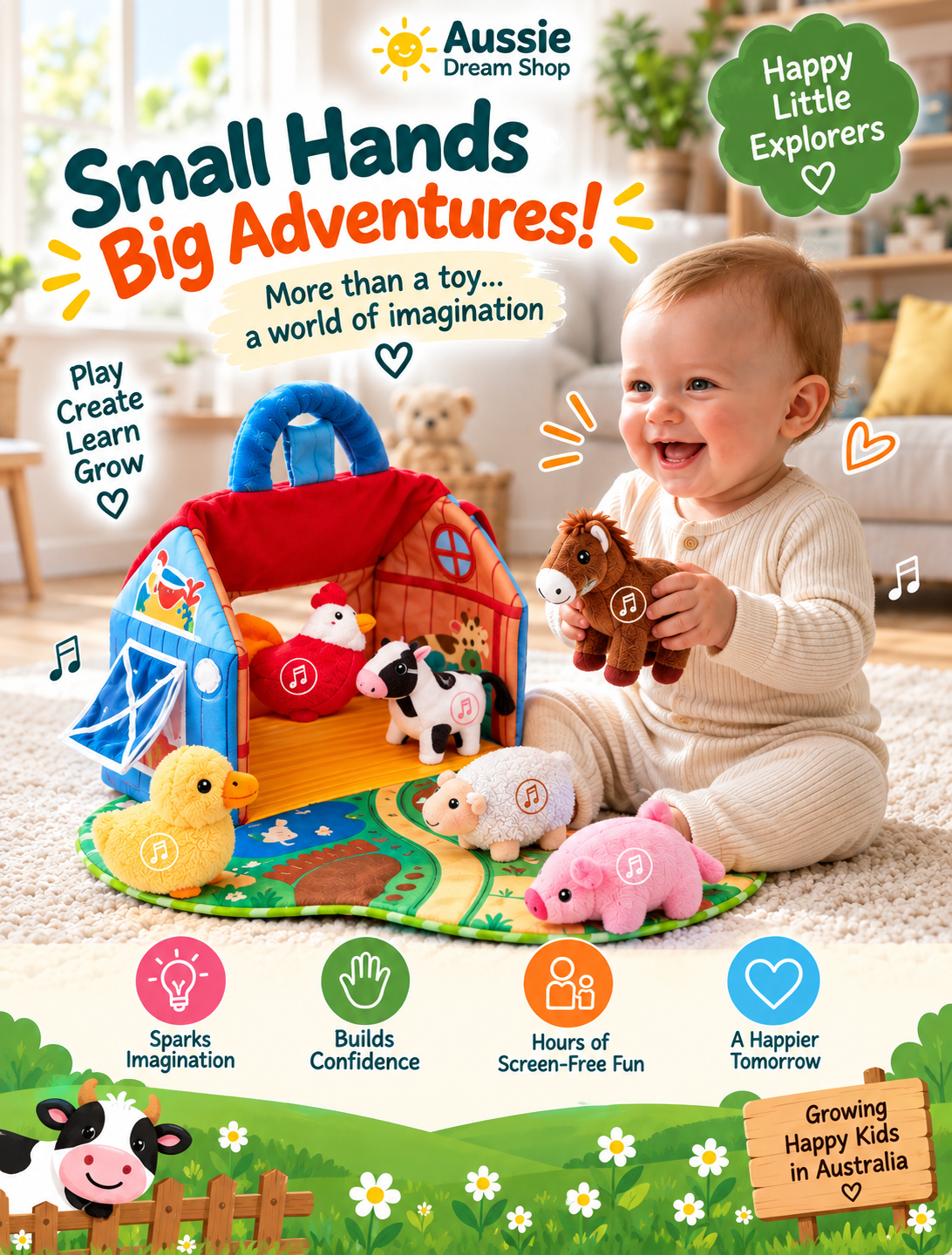 Plush Farm Animal Play Set with Real Sounds